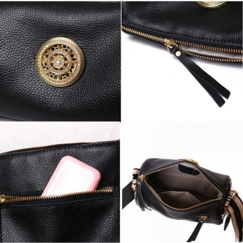 Genuine Leather Bag Women's 2023 New Simple Fashionable Wide Shoulder Strap Single Shoulder Layer Cowhide Popular Crossbody Bag