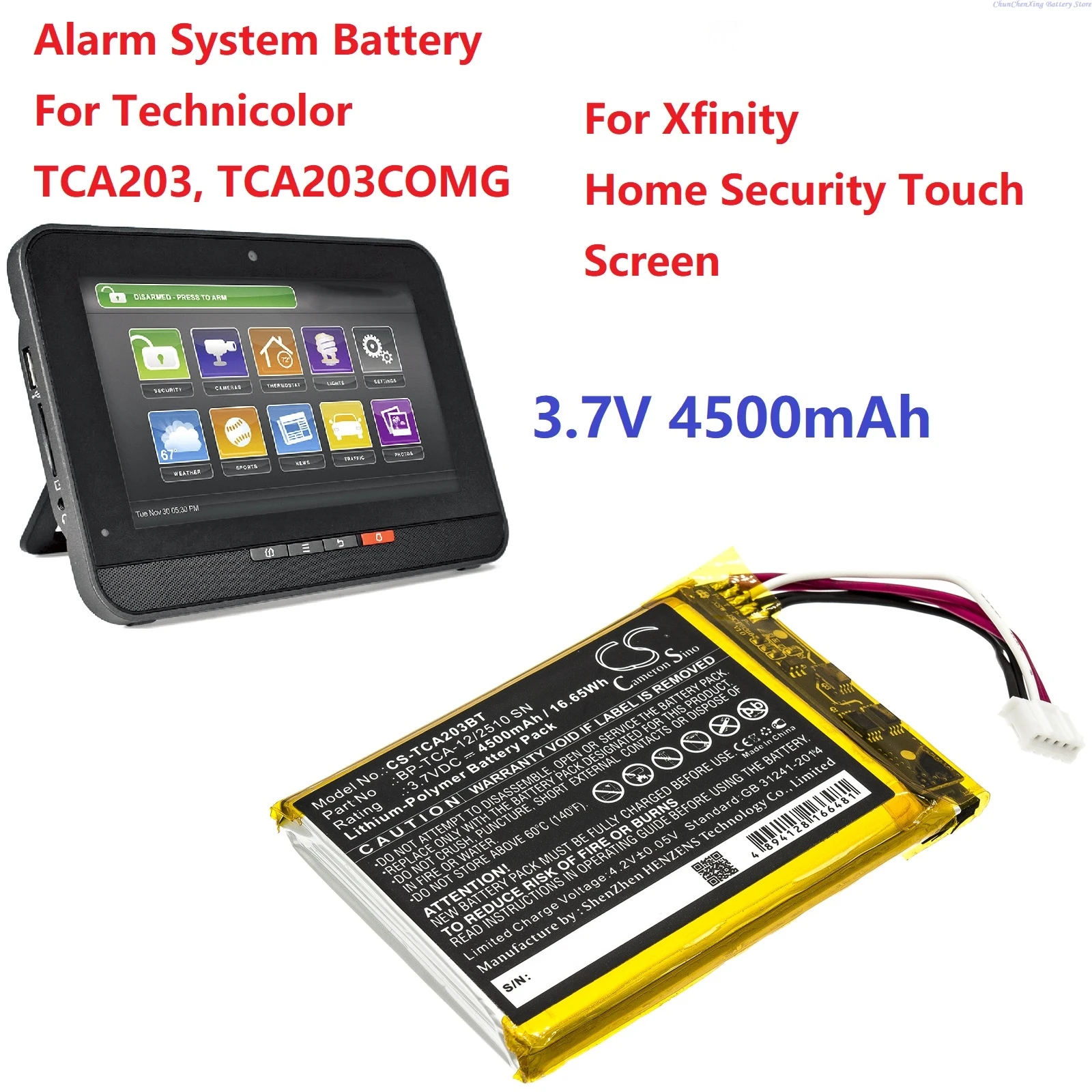 

3.7V 4500mAh Alarm System Battery for Technicolor TCA203,TCA203COMG,GSP055771 For Xfinity Home Security Touch Screen +TOOL