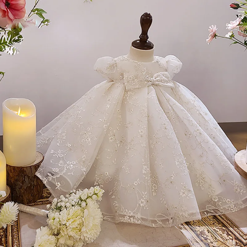 Baby Girls 1 st Birthday Baptism Princess Ball Gown Children Cute Bow Design Wedding Party Performance Dress y1286