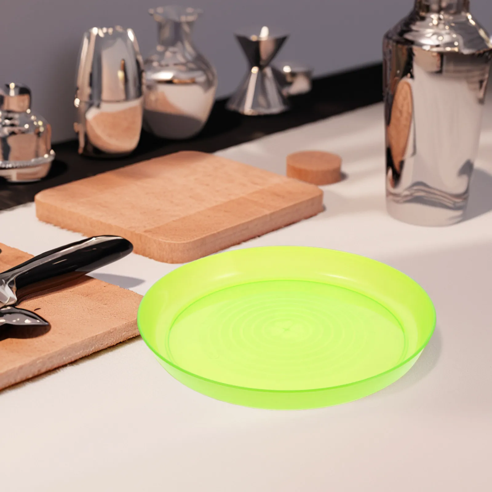 Camping Dinner Plate for Parents, Safer for Kids, 18 cm Round Light Green See-Through Plastic, Break-Resistant, 1 Pc
