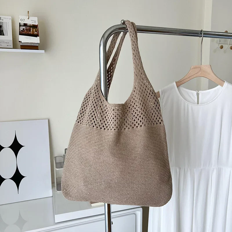 Bolso de hombro de punto ahuecado Vintage para mujer, femenino bolso de mano, bolso de compras, bolso de fiesta de playa, Verano