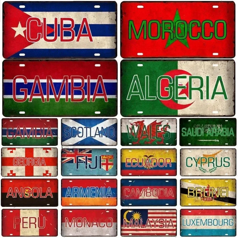 Monaco Cuba Saudi Arabia Angola Flag Metal Sign | International Poster Plate Decor | Bar/Home Wall Art for Global Themed Spaces