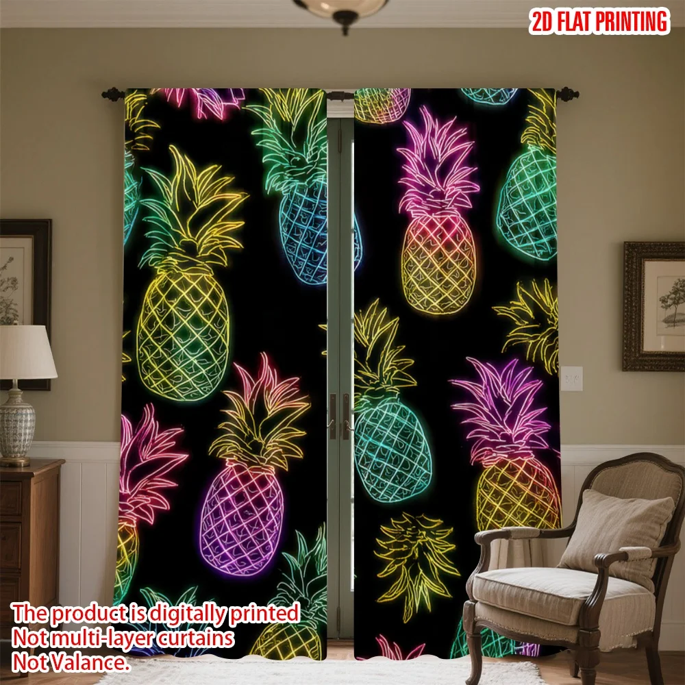

2D flat printing 2pcs Party Curtain Colorful Pineapples Digital Printed Polyester Drapes All Season Party & Holiday Decor