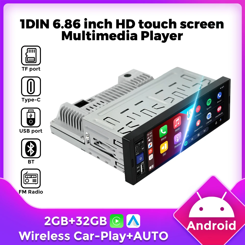 MEKEDE Android 13 1Din Car Radio Multimedia Player Universal Video Autoradio Carplay HeadUnit Car Intelligent System WIFI  BT