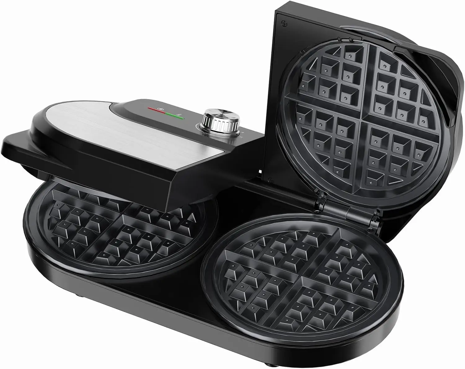 

Double Waffle Maker 6 Inch, 1400W Belgian Waffle Maker for Breakfast and Snacks,Stainless Steel Waffle Iron with Nonstick Plates