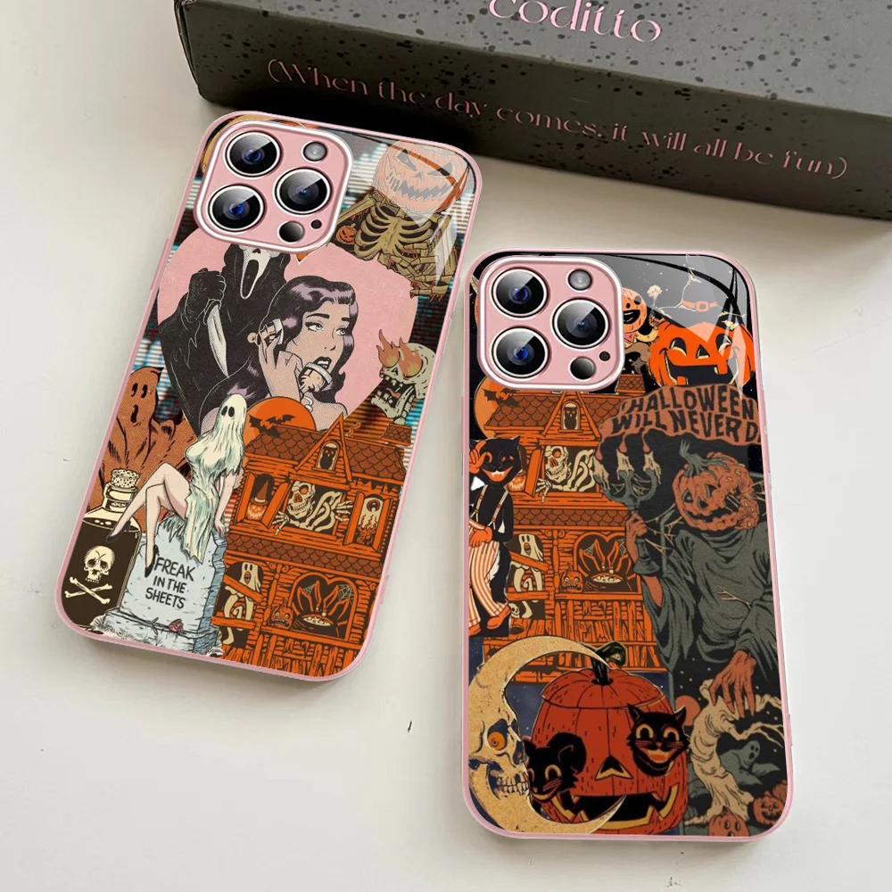 

Halloween Phone Case For iPhone 14 13 12 Mini 11 Pro XS Max X XR 14 Plus Tempered Glass Cover