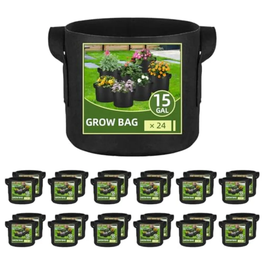

24 Pack Grow Bags, Heavy Duty Thickened Aeration Fabric Pots with Handles for Vegetable/Flower/Plant