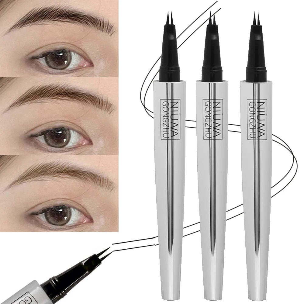 Lápis de sobrancelha líquida de 2 pontos, impermeável, à prova de suor, forma de sobrancelha, fácil de usar, maquiagem Microblade Brow Pencil