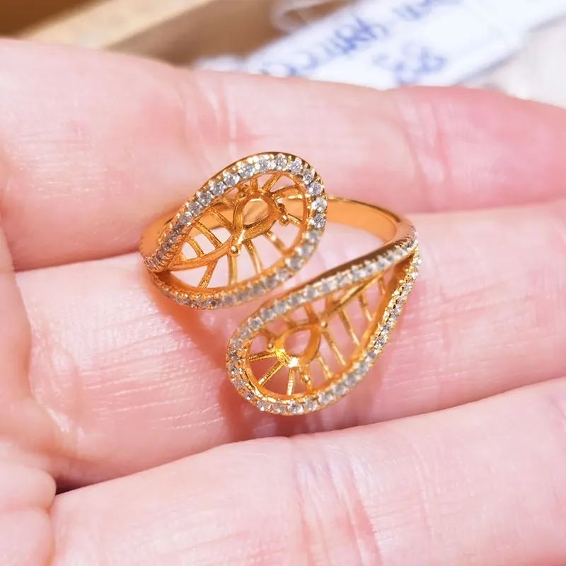 

Real 925 Silver Ring Setting for Jewelry Making 3mm *4mm water drop Gemstone Ring Setting with 3 Layers Gold Plating