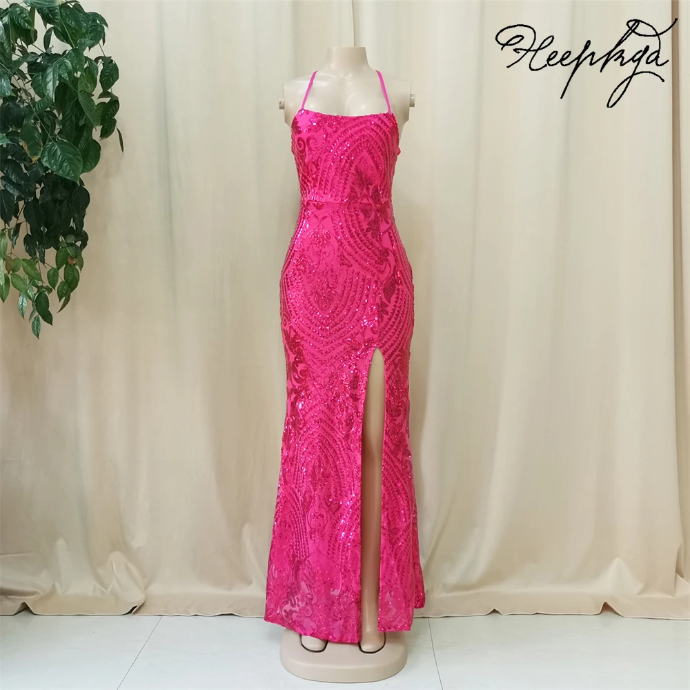 

Charming 2024 Long Fuchsia Evening Dress Strapless Spaghetti Straps Chic Sequined Prom Party Gowns Dropshipping Vestido De Festa