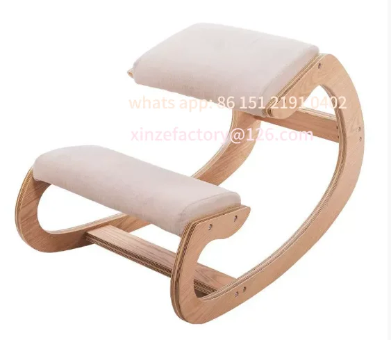 Customizable Ergonomic Kneeling Chair Stool W/ Thick Cushion Home Office Chair Improving Body Posture Rocking Wood Comp