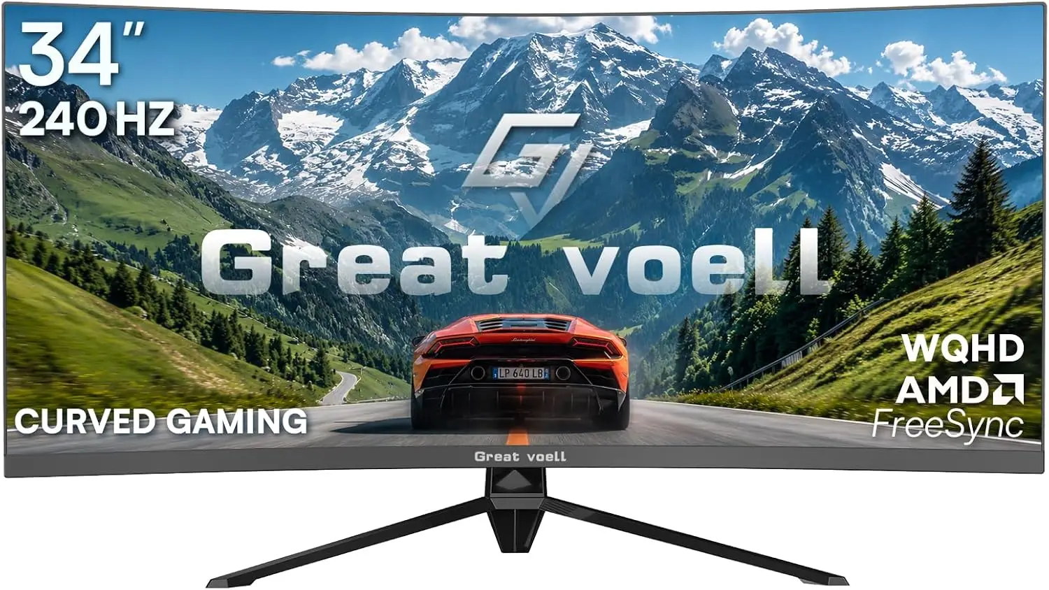 Great Voell 34-inch Ultrawide Curved Gaming Monitor, 240Hz WQHD, 1ms, 21:9 | 3440x1440p Display, 127% sRGB, G-Sync & FreeSync, 1500R Immersive VA Panel, HDR, PIP/PBP, DP1.4 and HDMI 2.0 Pro ,immersive gaming,Black