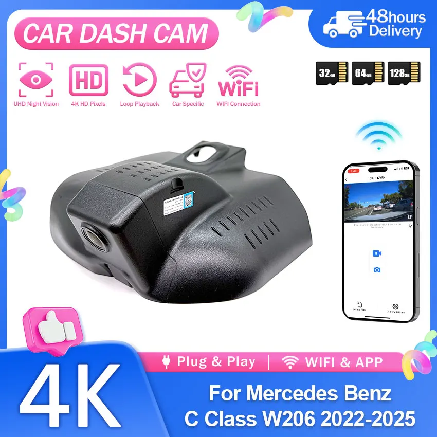 OEM 4K Dash Cam Car DVR Camera HD for Mercedes Benz C Class W206 2022-2025 Night Vision Plug and Play Wifi App Control