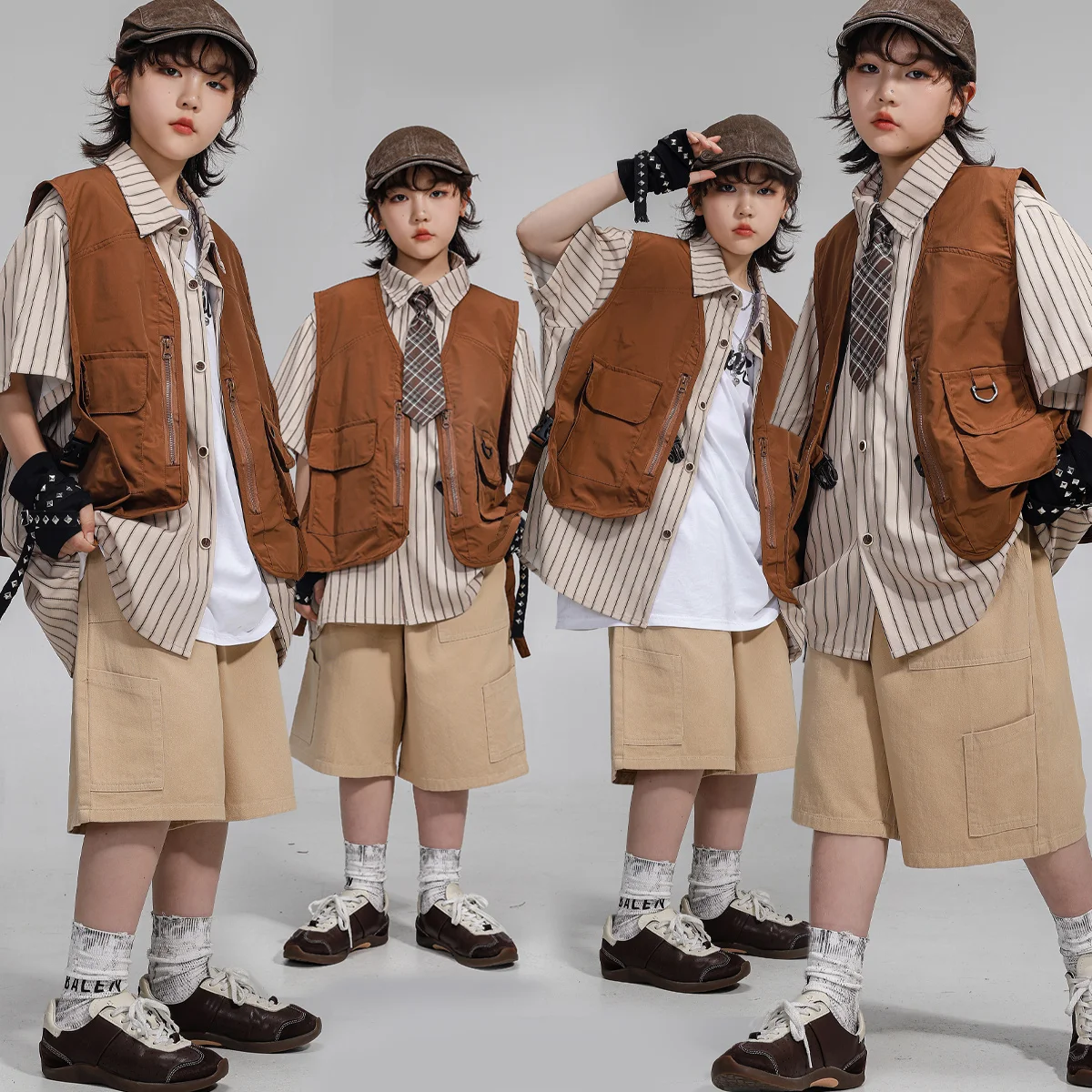 T-shirt per ragazzi da ballo hip-hop Gilet retrò Pantaloncini per ragazze Streetwear Pantaloni cargo Bambini Abiti da ballo di strada Costume di scena per bambini