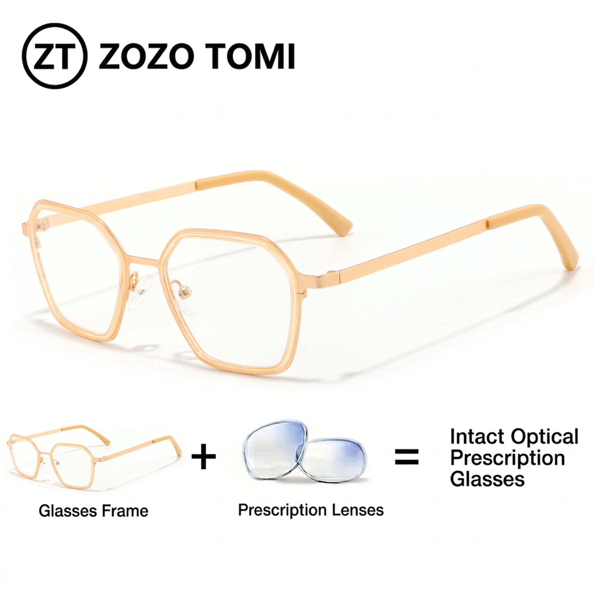 

ZOZOTOMI Men Women Customized Prescription Glasses Premium Acetate&Metal UV400 Photochromic Optical Sunglass Progressive Eyewear