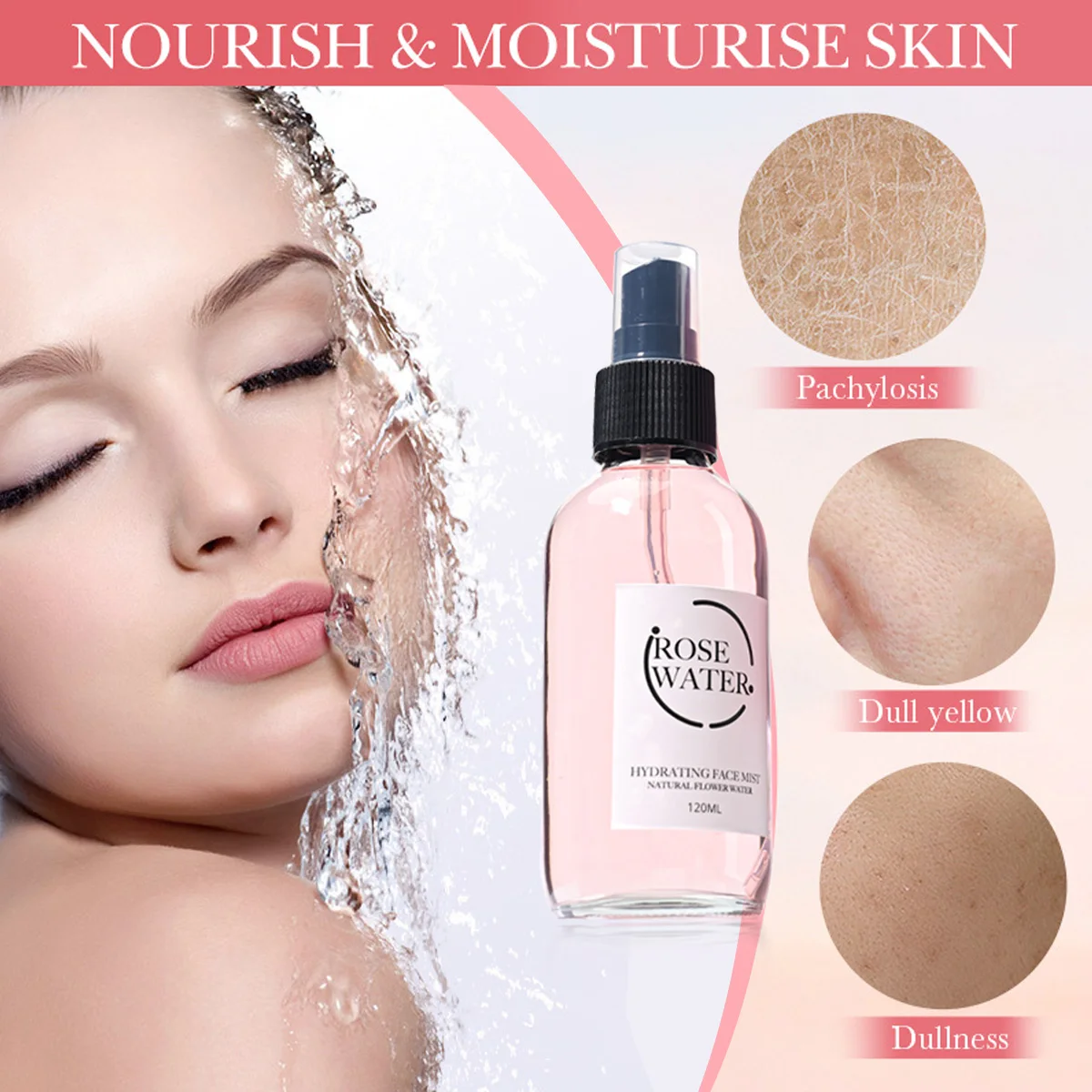 120Ml Rose Pure Dew Toner Facial Moisturizing And Firming Lotion For Daily Use Essence Extracted From Plants Holiday Gifts Trave