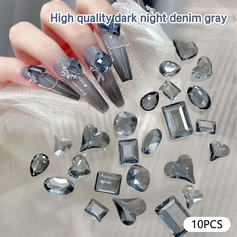 أظافر مختلطة للمانيكير ، أظافر فاخرة ، مجوهرات كريستال لامعة ، أحجار كريمة تزيين فنية للأظافر ، 10 دلايات