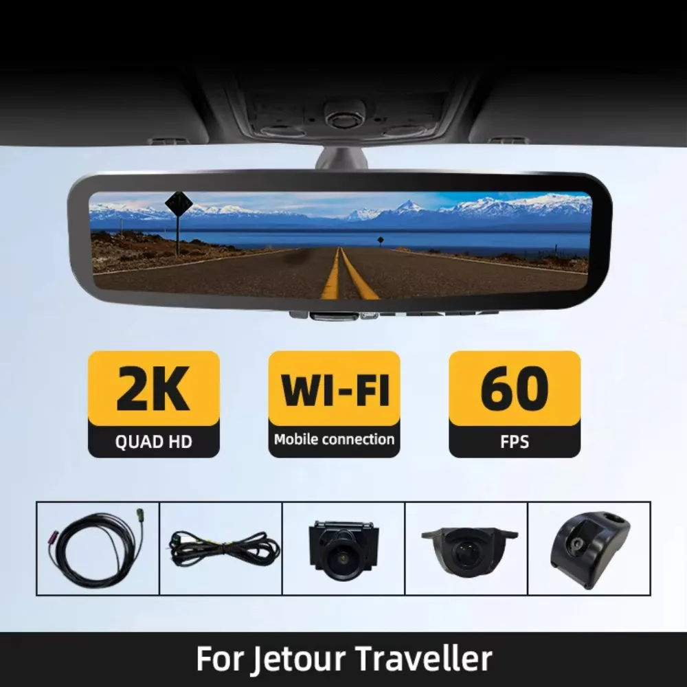 WEMAER Front & Rear Dual Cameras Streaming Media Electronic Rearview Mirror for Jetour Traveller with Touch Screen Reverse Image