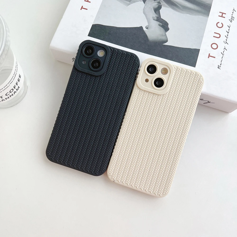 Ottwn Woven Pattern Phone Case For iPhone 15 14 13 12 11 Pro Max XR XS Max 7 8 14 Plus Shockproof Bumber Soft Silicon Back Cover