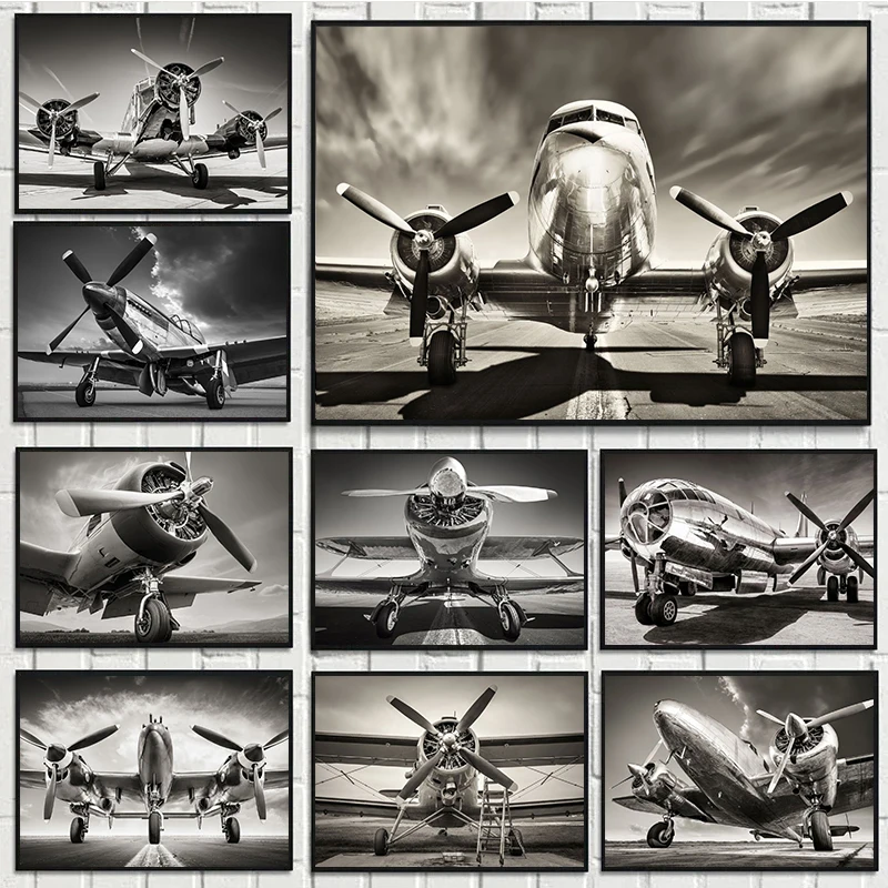 Vintage Aircraft Propeller Poster Prints Aviation Combat Aircraft Canvas Painting Wall Art Gift For Living Room Home Decor