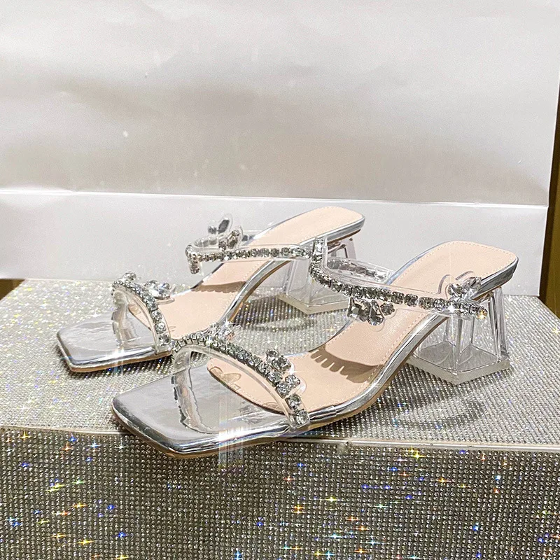 

High heeled slippers for women in 2025 sandals for women in summer with a single strap and thick heels high heels for women