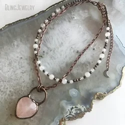 10pcs Rose Quartz Bead Layer Choker Pink Crystal Heart Necklace Witch Boho Goth Wicca Valentine Day Gift Love Talisman Jewelry