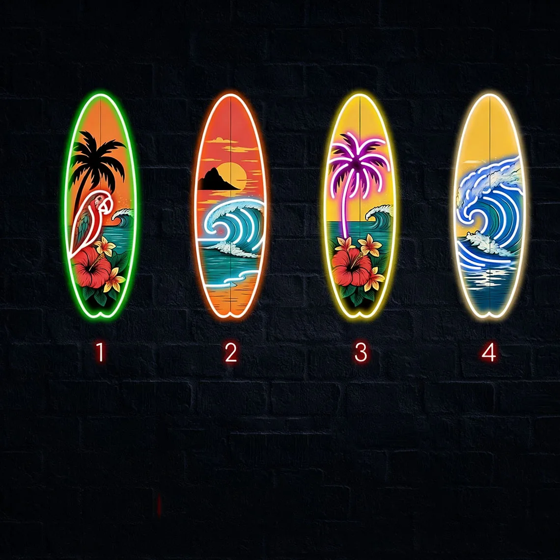Tropical Surfboard NeonSign,Surfer Room Decor,Beach House Decor,Surfer Gift Sign,Parrot Beach Decor,Wave Sunset Neon,Hawaiian Ne