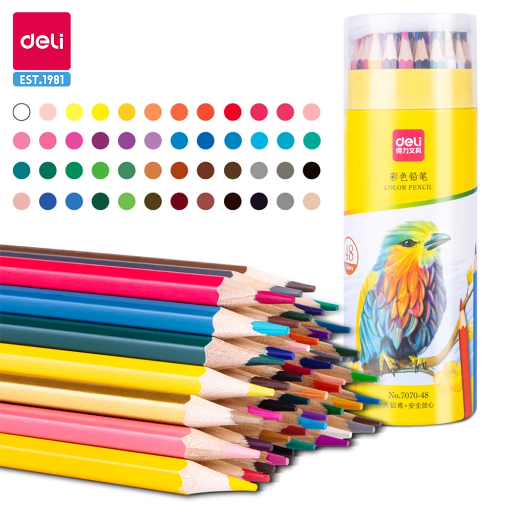 Deli Colored Pencil Barreled Oily Color Pencil Set Lead Drawing Cartons Color Professional Sketch Pencil for Student Art Drawing