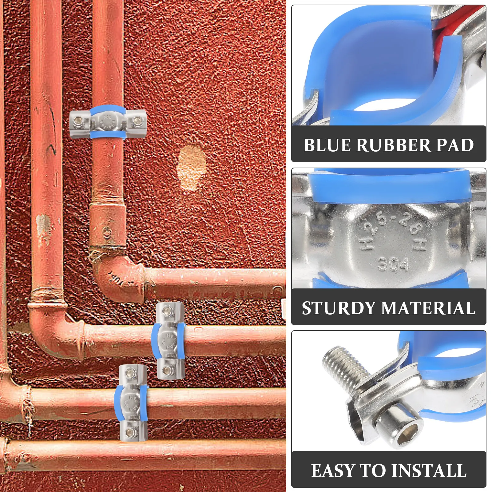 

Stainless Steel Pipe Clamp 25-28Mm No Tool Install Anti-Slip Support Bracket For Conduit Hanger Wall Mount