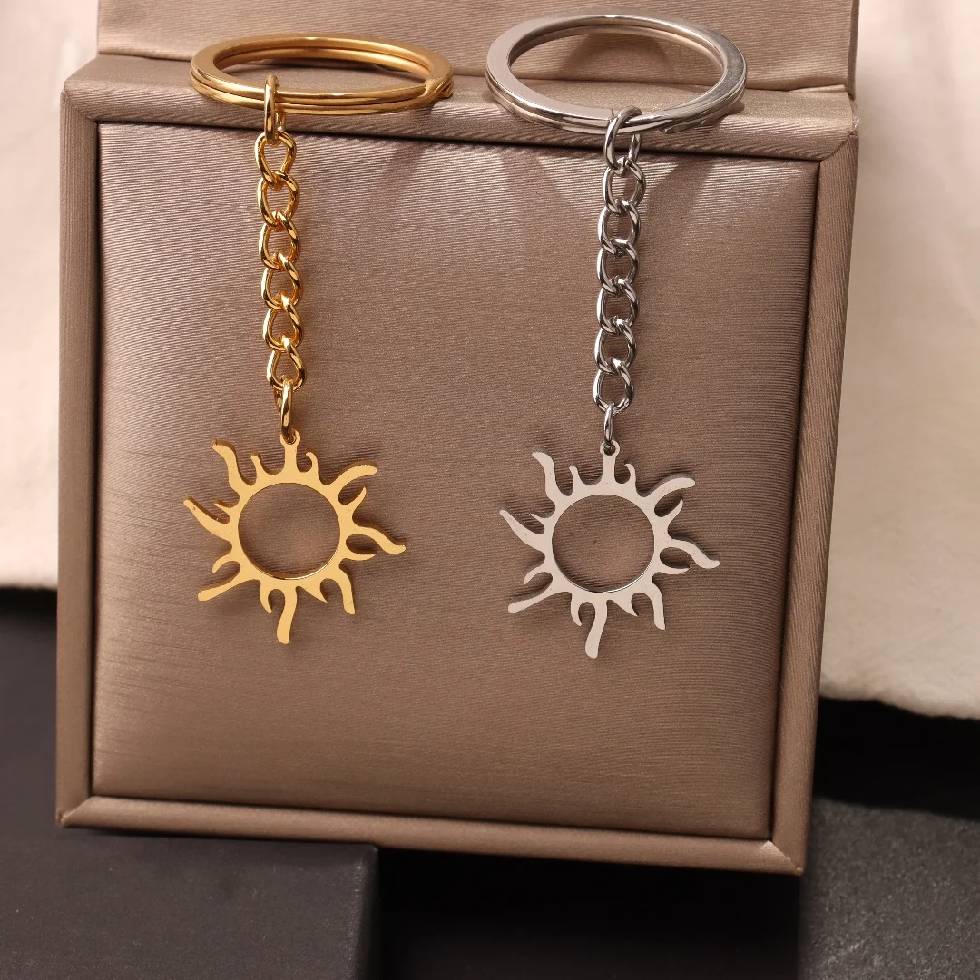 

Sun Symbol Keyring For Women Men Stainless Steel Keychain Talisman Jewelry Pendant Key Chain Metal Couple Gift Handmade