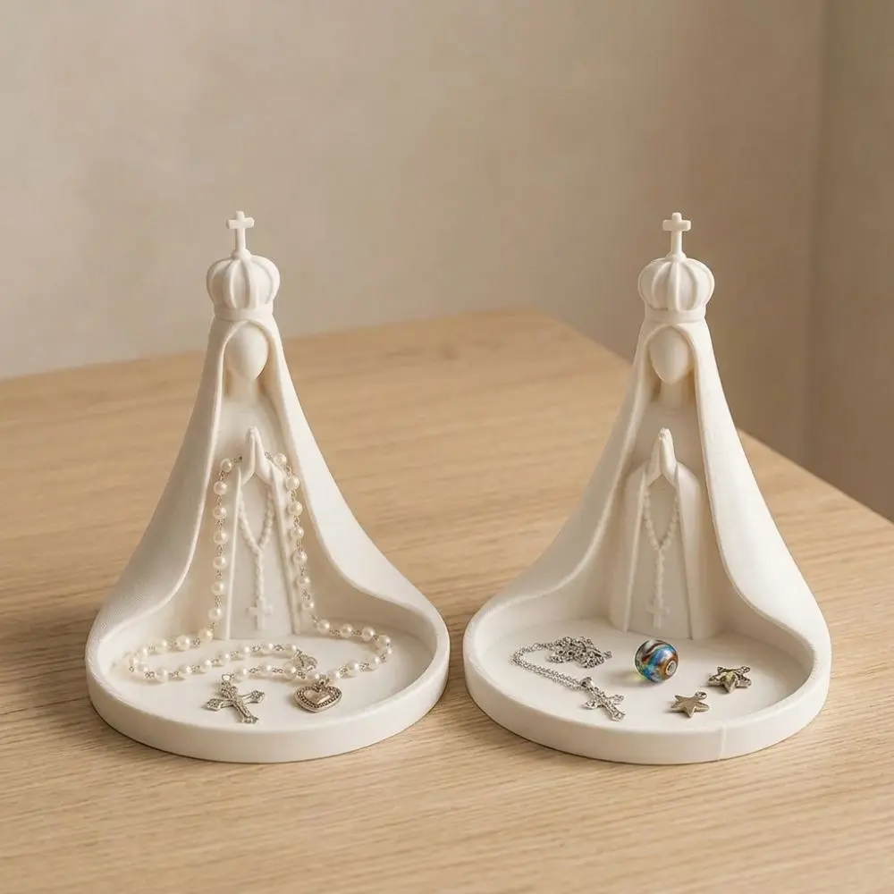 3D Printing Crown Shape Jewelry Tray Plastic Faceless Mary Cross Stitch Bead Dish Catholic Art Sculpture