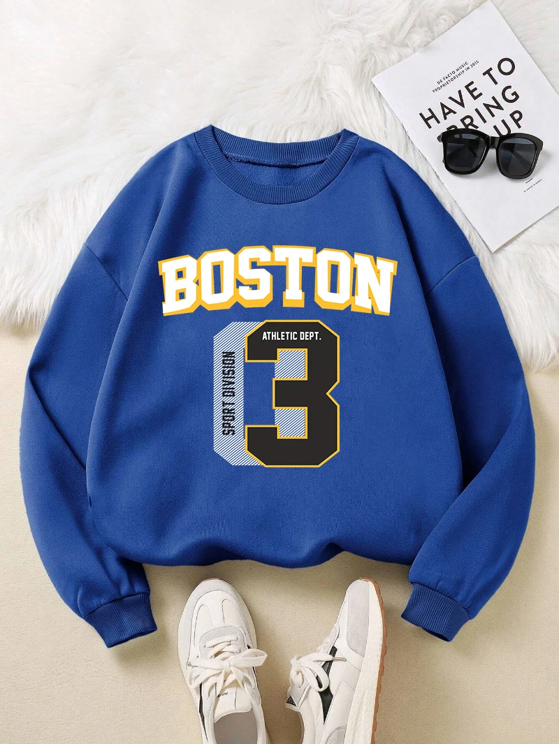 

Fashion Men Woman Sweatshirt Boston Letter Printing Pullover Breathable Fleece Warm Loose Hoodie Autumn Casual Couple Clothes