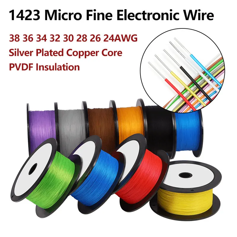 5/10m 1423 PVDF Insulated Wire 38 36 34 32 30 28 26 24AWG Temperature Resistant Single Silver Plated Copper Electronic Cable