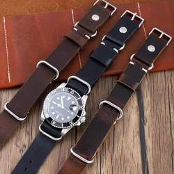 Cowhide Leather Watchband 20mm 22mm Vintage Long Watch Strap Black Coffee Brown Wristbands with Rivet for Watch Accessories