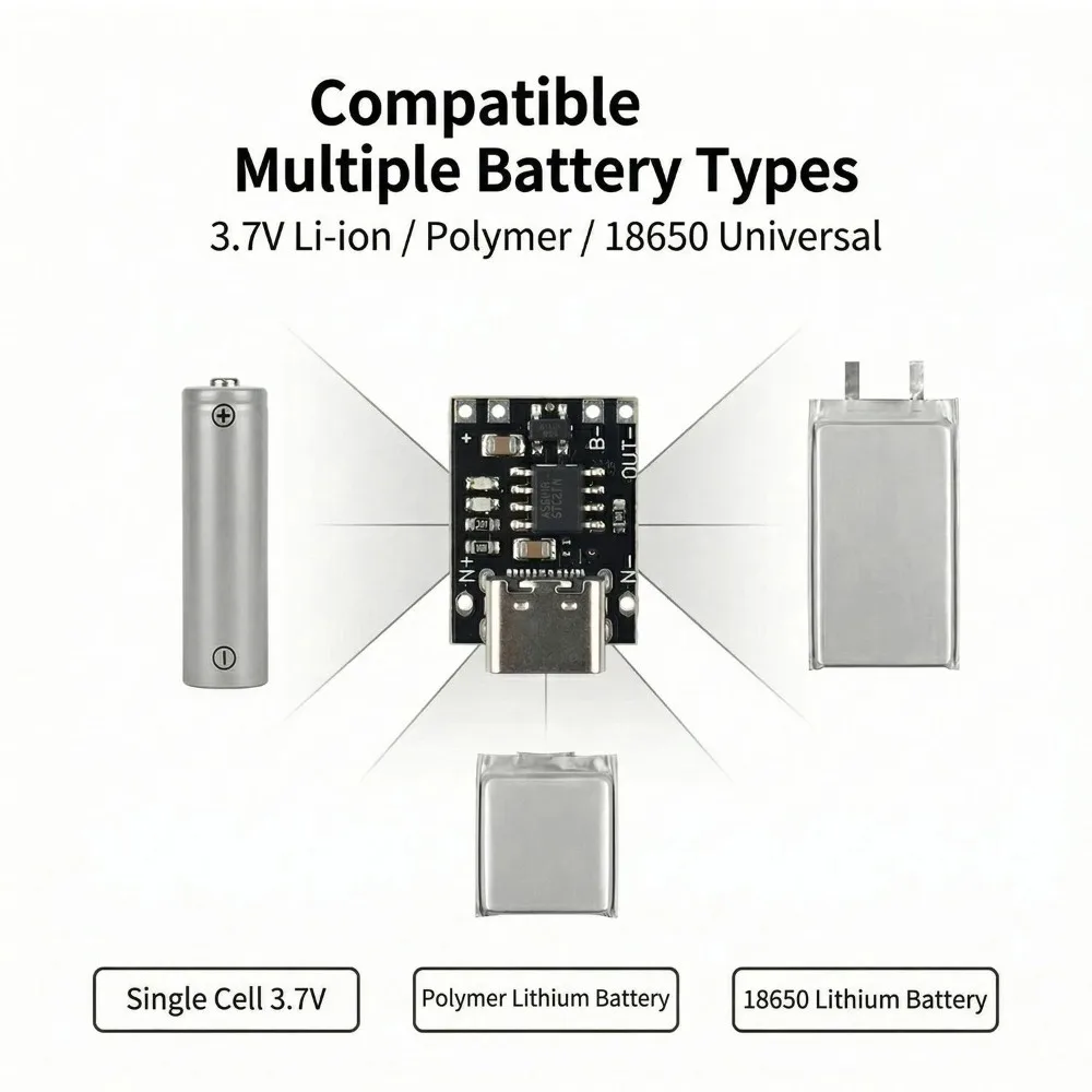 Fotografia 4: 1-20PCS Placa de Carregamento Universal USB Tipo C para Bateria de Lítio 3.7V com Módulo de Proteção e Conectores