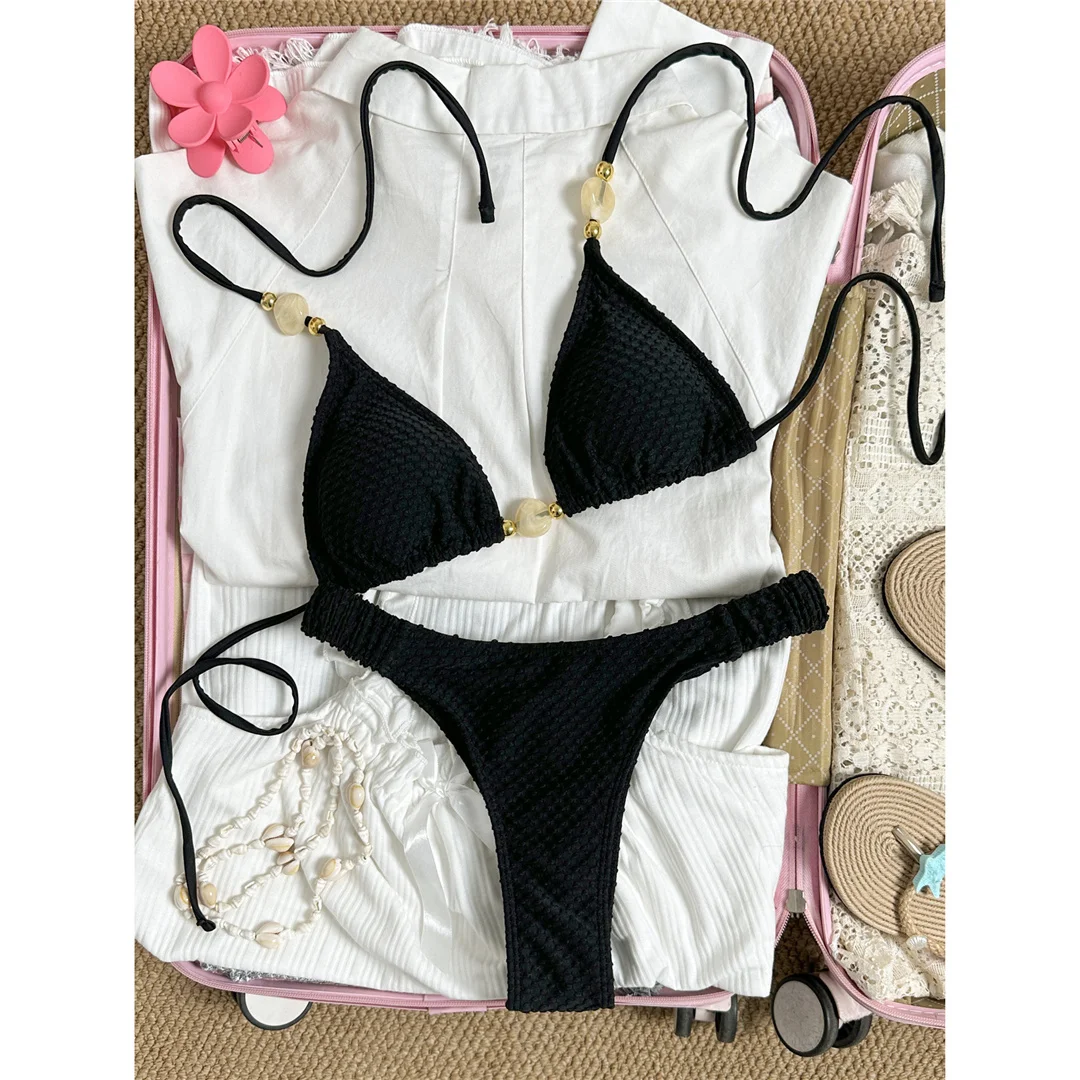 Gefalteter, geknitterter Neckholder-Bikini, Damen-Badeanzug, zweiteiliger Bikini-Set, brasilianischer Badeanzug, Badebekleidung, Schwimmanzug V8134 – Detail 10