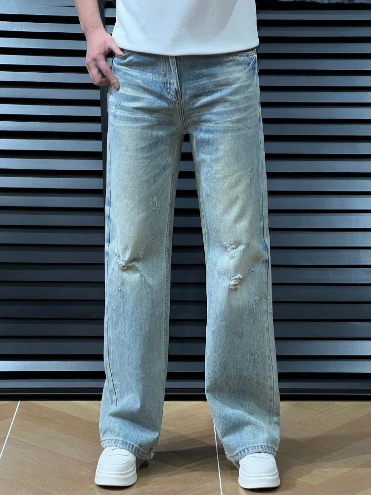 

Casual Men's Ripped Denim Jeans Spring Summer Trendy Straight Leg High Street Fashion Youth Wide Leg Pants Polyester Cotton B...