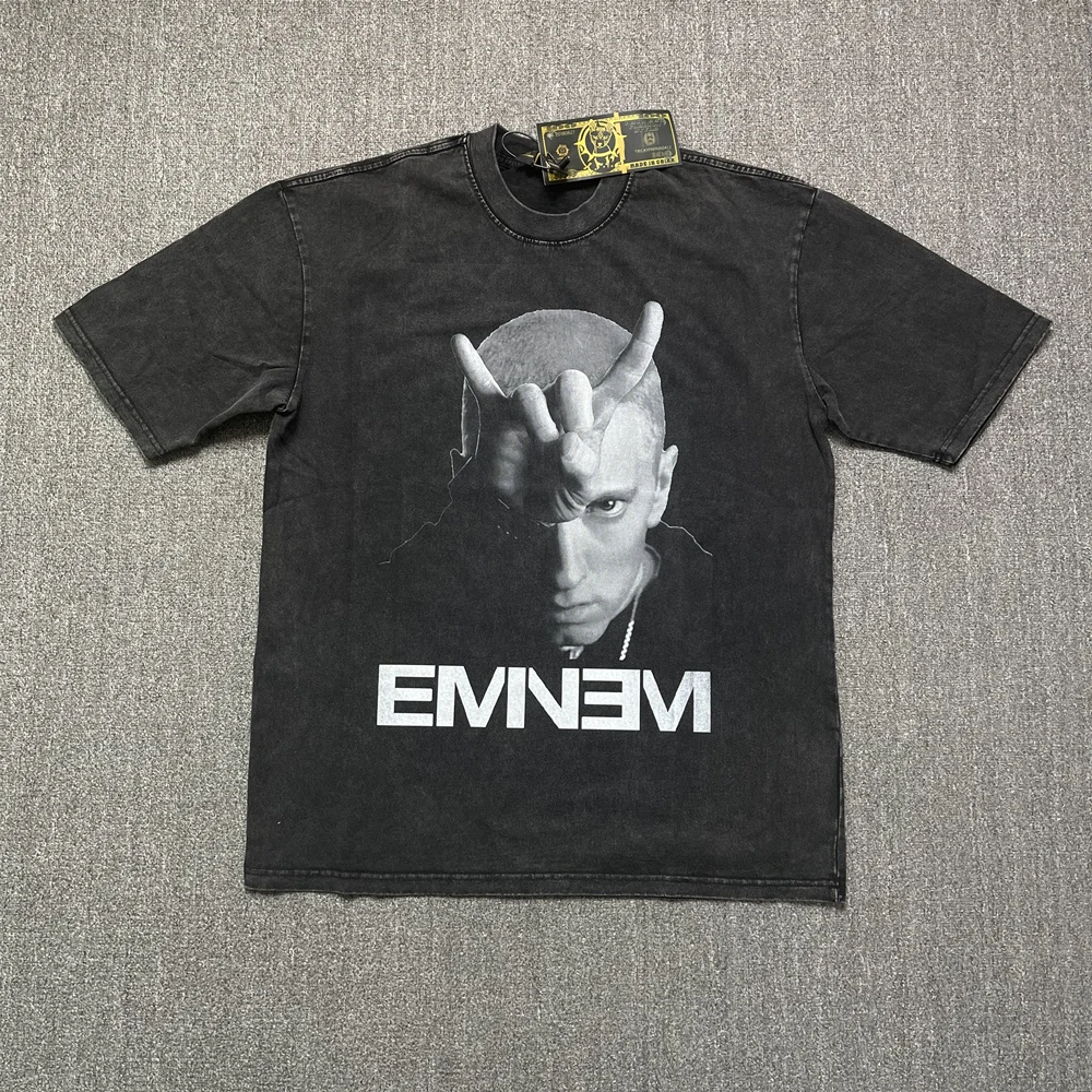 Frog drift Street HIP HOP Rapper Eminem Kanye Personage Graphics Vintage Retro Washing Oversized Loose tee Tops T shirt For Men