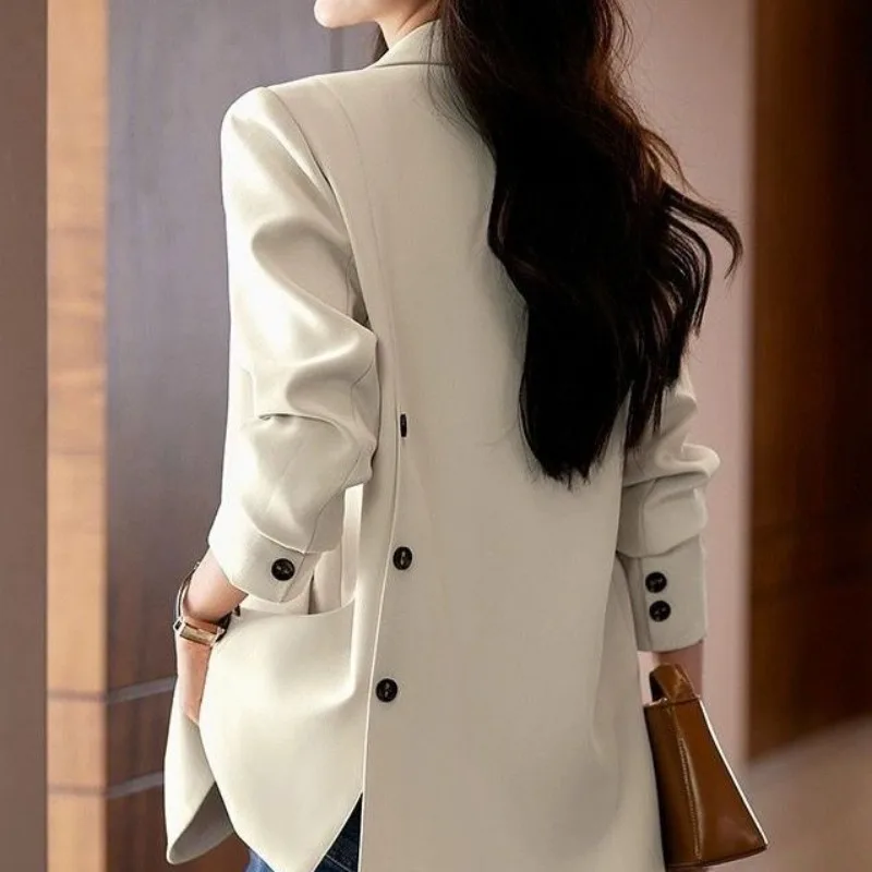 Korean Style Blazers for Women Long Sleeve Office Lady Clothing All-match Solid Minimalist Single Button Fashion Casual Notched