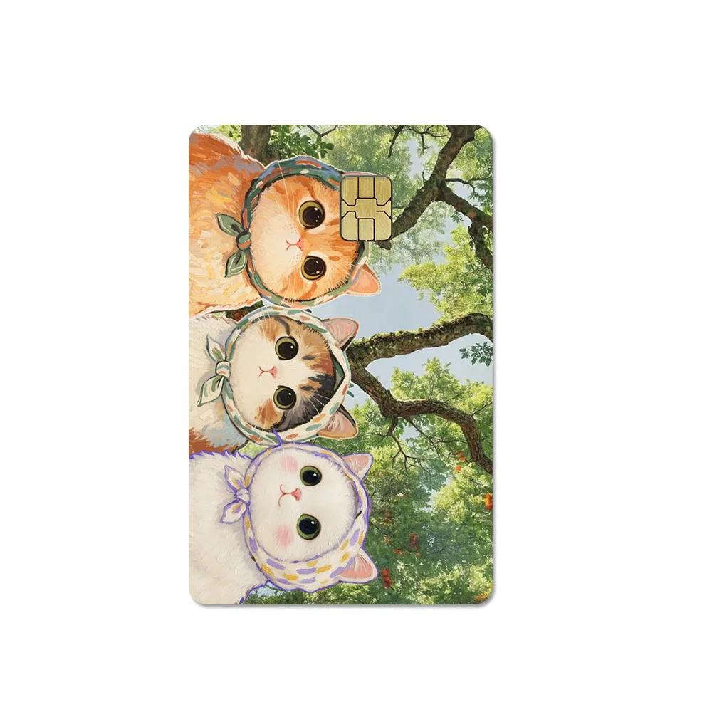 PVC Kawaii Cat Dag Oil Painting Style Vintage Credit Stickers Cover Film Skin for Credit Bank Debit Card Stickers for Small Chip