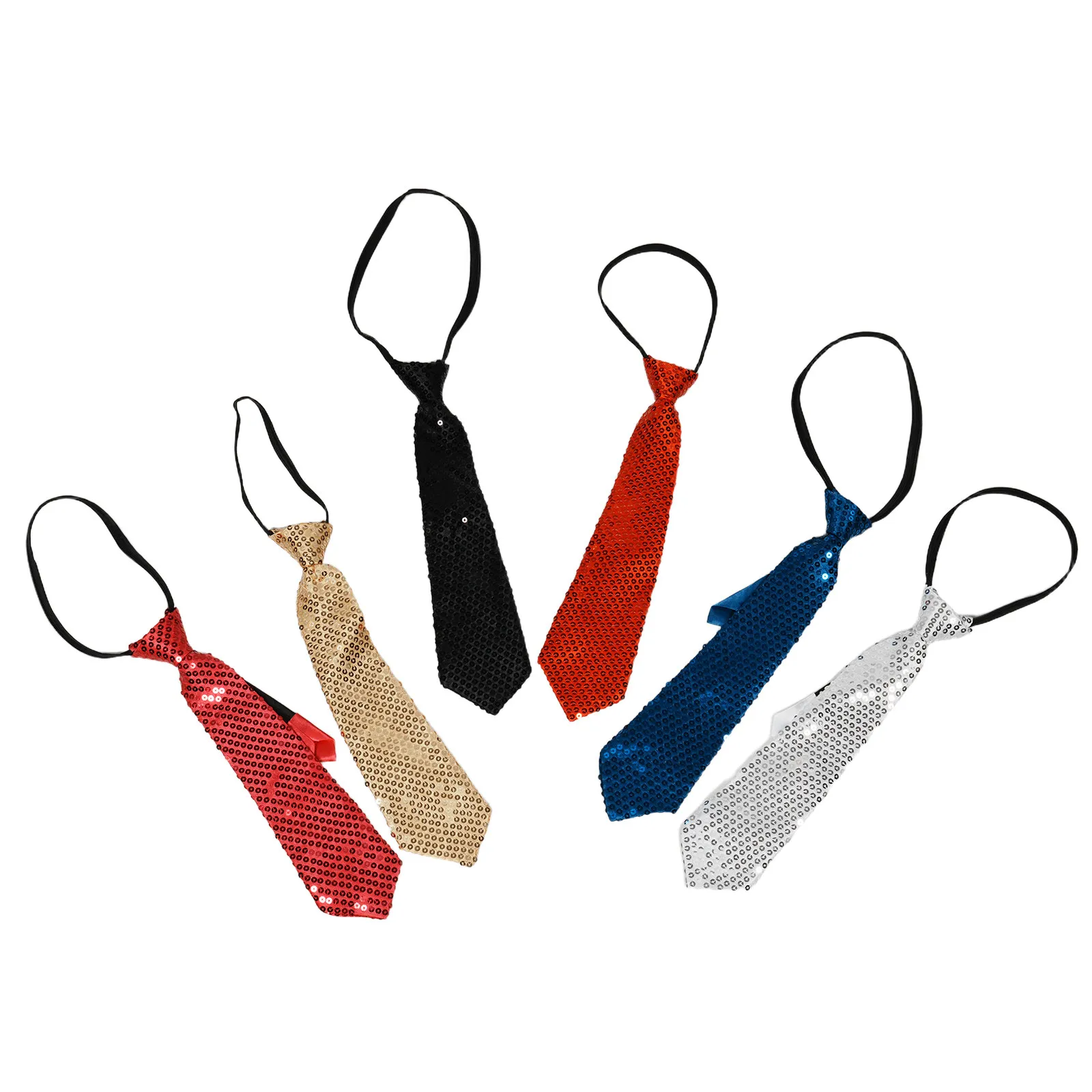 6Pcs Multi Color Sparkly Sequin Zipper Ties Adjustable Neckties for Party Wedding Carnival Concert Costume Zipper Ties for Women
