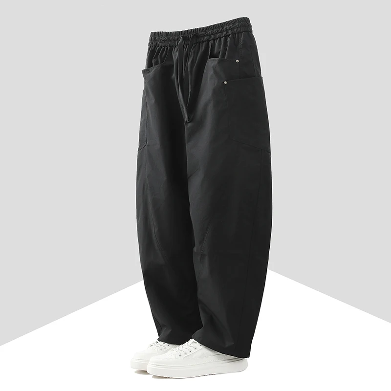 Fashion Men Drawstring Waist Cargo Pants Spring Men Straight Airplane Pants Man Multi Pocket Outdoor Hiking Workwear Trousers