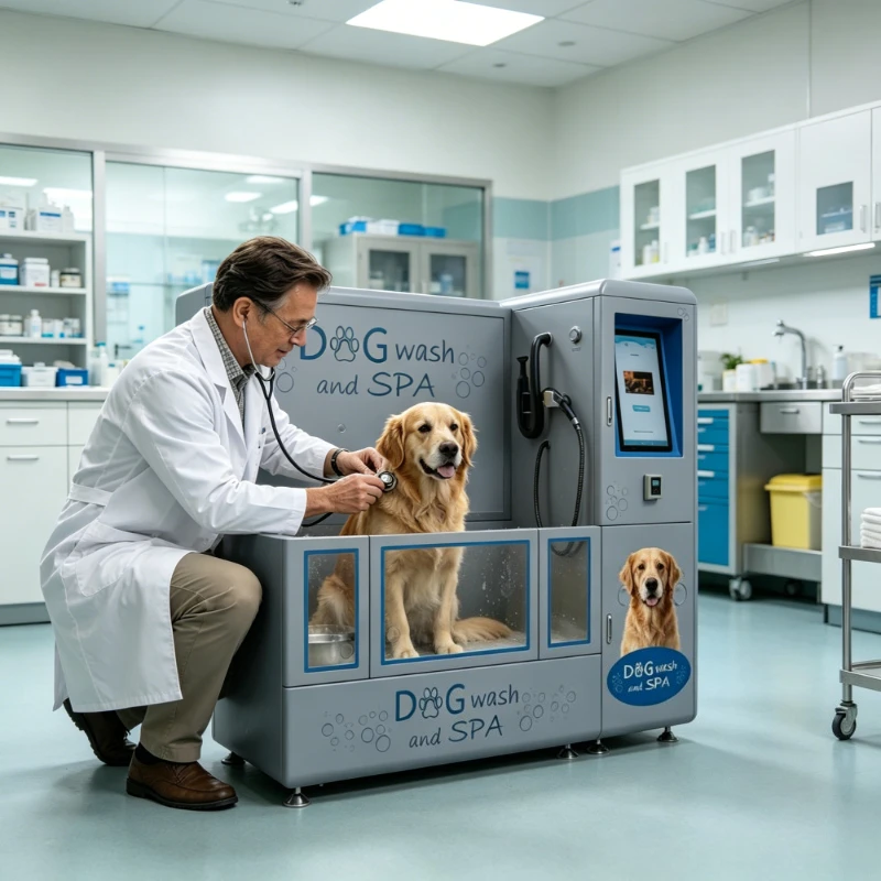 Pet Bathing Vending Cabinet, Spray-Rinse Washer with Dryer Combo, Adjustable Water Pressure Fixture for Salon Premises