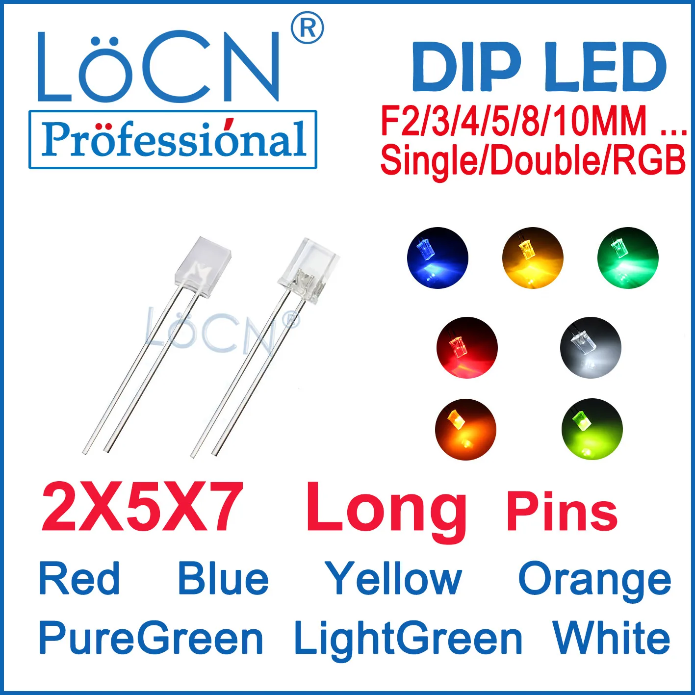 

LoCN 1000 шт. светодиодные диоды в квадрате 2x5x7 2*5*7 257 красный синий желтый оранжевый свет чистый зеленый белый длинные штифты прозрачный рассеянный