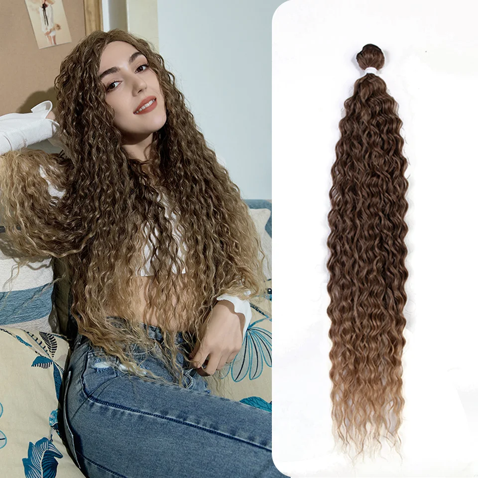 Synthetic Weaves Curly Wave Hair Extensions 32 Inches Kinky Curly Hair Bundles Ombre Brown Red Super Long Fake Hair For Women