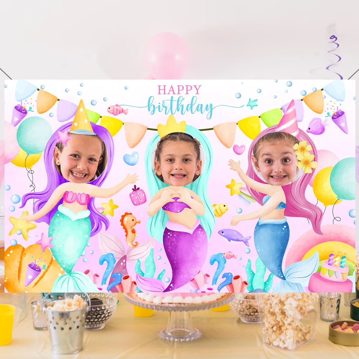 Mermaid photo Frame Background Little Mermaid Tail Birthday Party Decor Kids Girl Baby Shower Birthday Party Supplies Backdrop