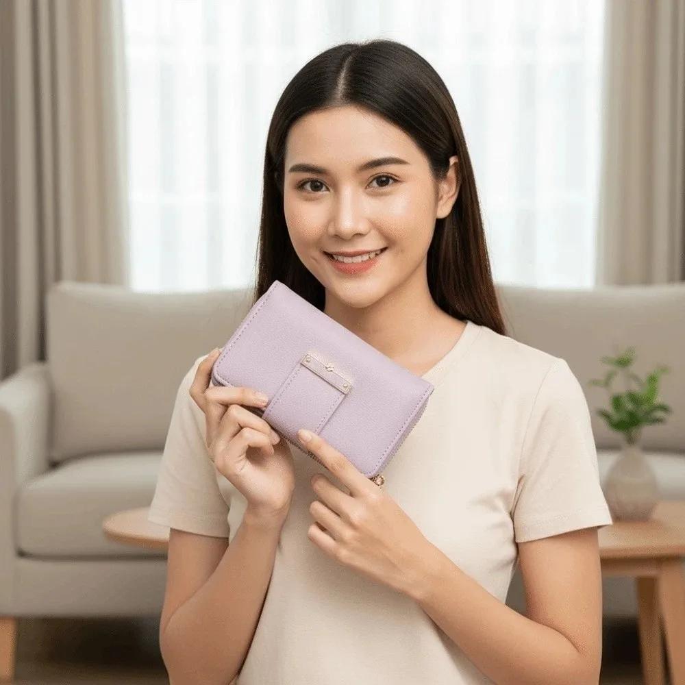 

Портативный однотонный кошелек для женщин с несколькими отделениями для карт, водоотталкивающий, с цветочным принтом, из полиэстера, на молнии, кожаный, для свиданий