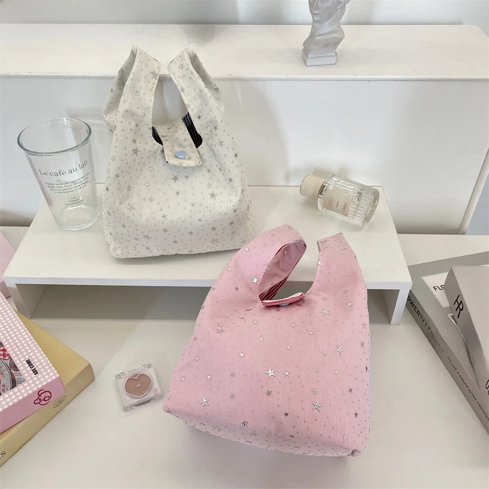 Bolsa Brilhante Estrela: Bolsa de Compras Grande Capacidade, Lancheira Feminina, Bolsa de Trabalho com Forro de Poliéster e A...