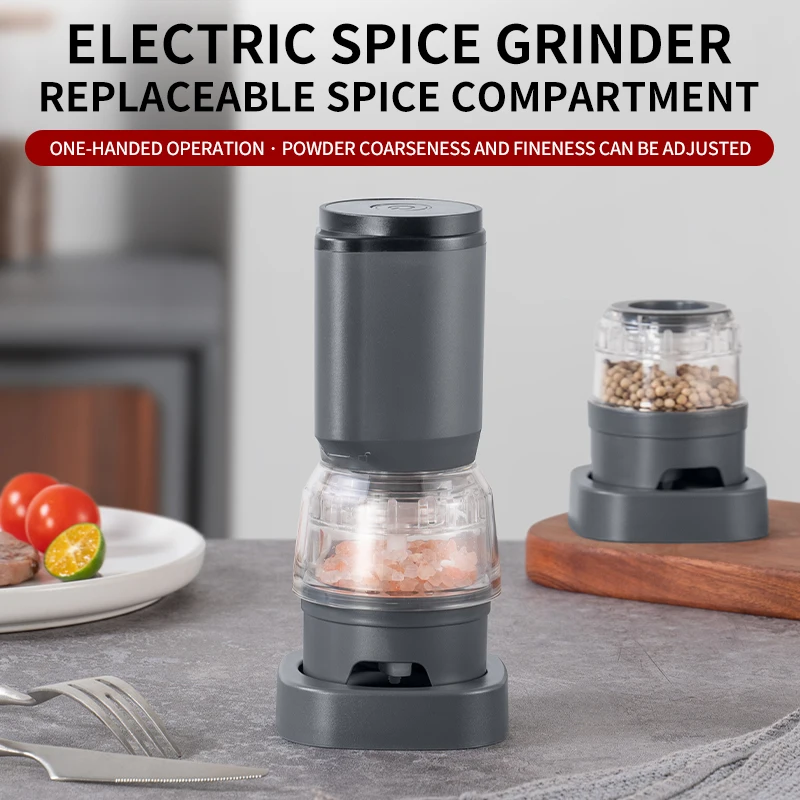 مجموعة مطحنة فلفل كهربائية قابلة لإعادة الشحن، مطاحن ملح وفلفل أوتوماتيكية، خشونة قابلة للتعديل، مطحنة تشغيل بيد واحدة #6