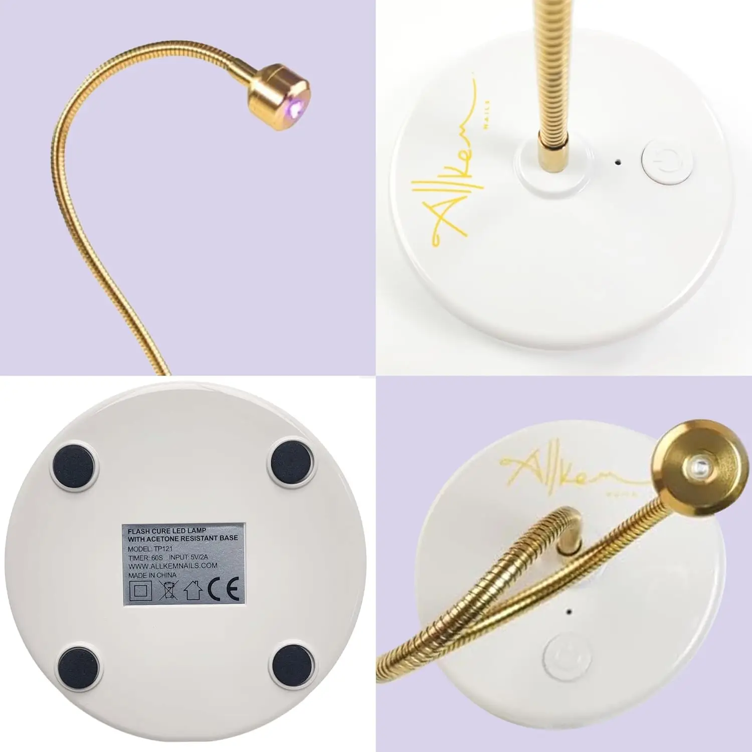 ضوء فلاش كور للأشعة فوق البنفسجية - مصباح أظافر LED معقوفة لتلميع الجل - لاسلكي، لاسلكي، قابل لإعادة الشحن (3 وات - ذهبي)